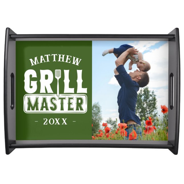  BBQ Grill Master Personalized Best Dad Father's   Serving Tray (Front)