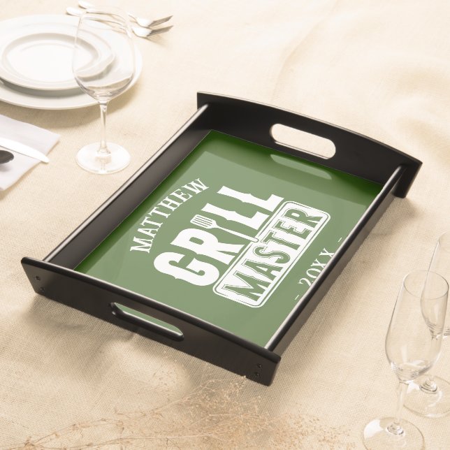  BBQ Grill Master Personalized Best Dad Father's   Serving Tray (Front)