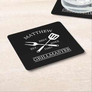 BBQ Grill Master Personalized Best Dad Father's Square Paper Coaster