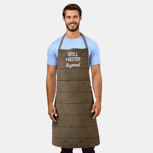 BBQ Grill Master Rustic Brown Wood Boards Mens Apron