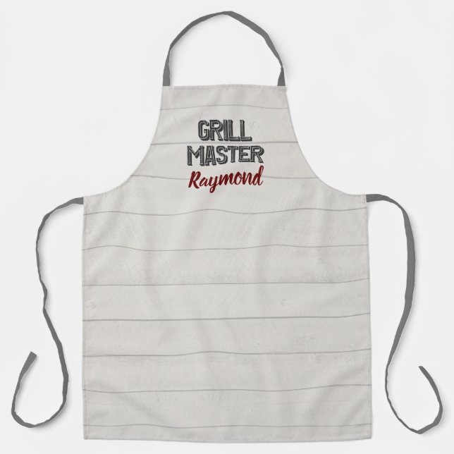 BBQ Grill Master Rustic Gray Wood Boards Mens Apron (Front)
