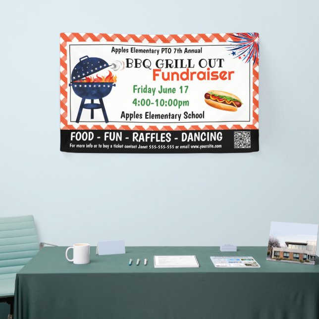 BBQ GRILL out Fundraiser PTO PTA Church Banner (Tradeshow)