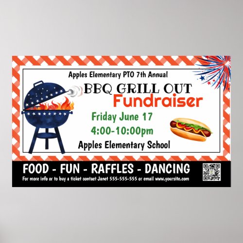 BBQ GRILL out Fundraiser PTO PTA Church Banner Poster