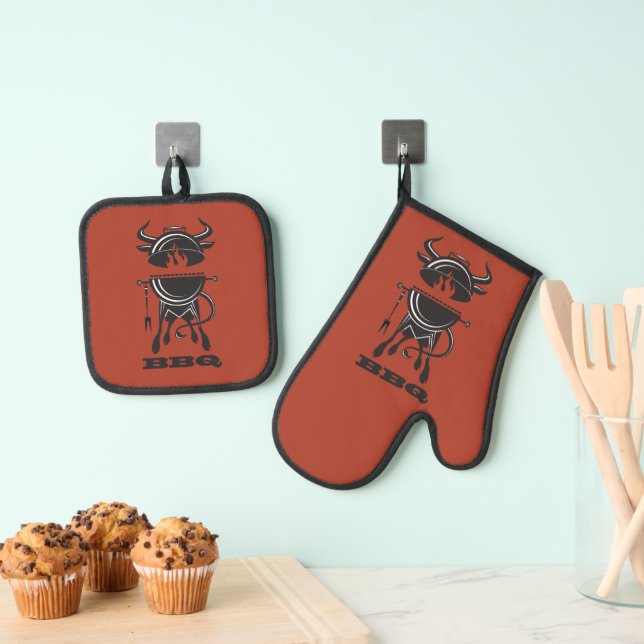 BBQ Grill  Oven Mitt & Pot Holder Set (Insitu(Hanging))
