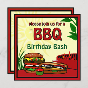 BBQ Grill Picnic Hamburger Hotdog Birthday Invitation
