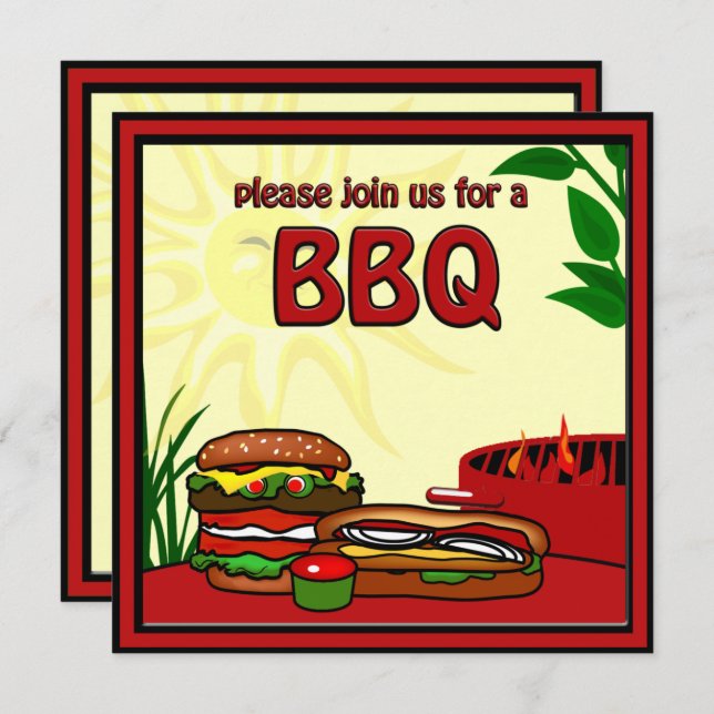 BBQ Grill Picnic Hamburger Hotdog Invitation (Front/Back)