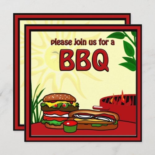 BBQ Grill Picnic Hamburger Hotdog Invitation