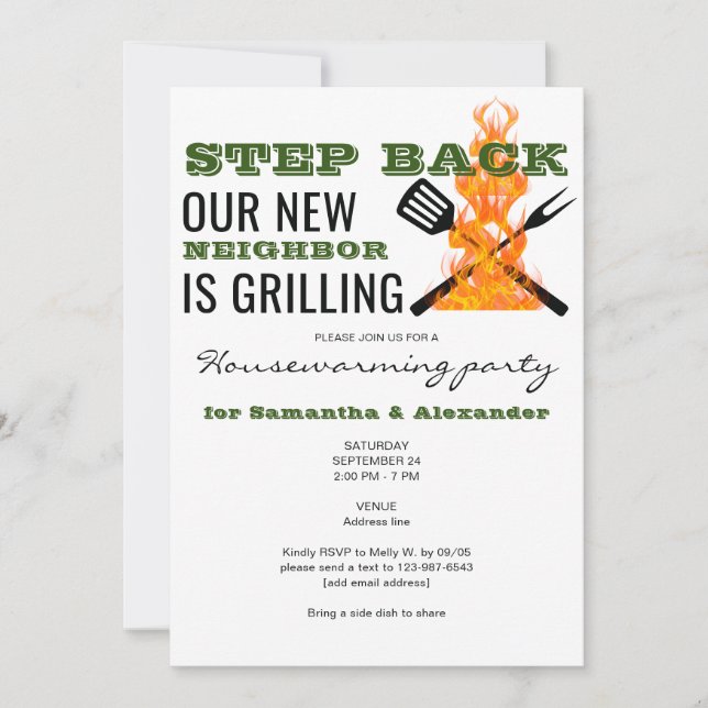 BBQ Grilling Funny New Neighbor Housewarming Party Invitation (Front)