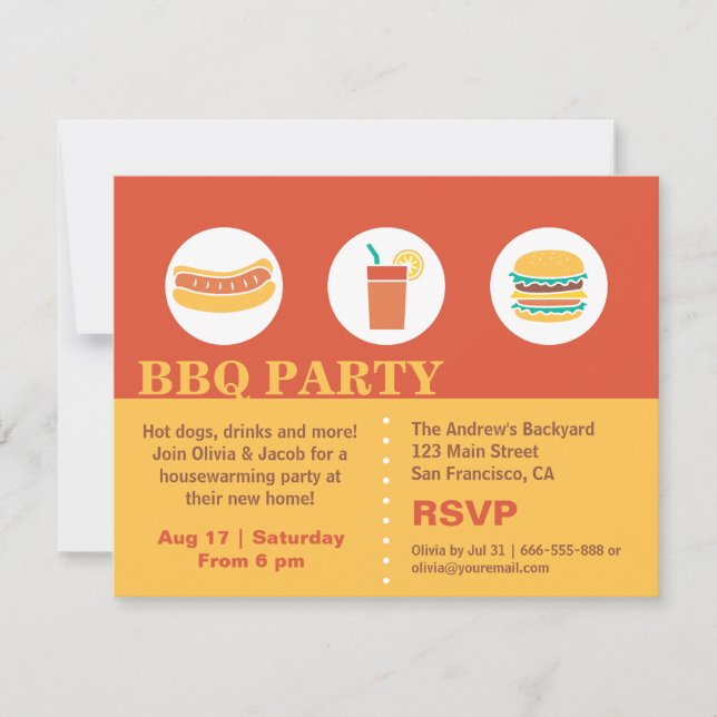 BBQ Hot Dog and Burger Housewarming Party Invitation (Front)