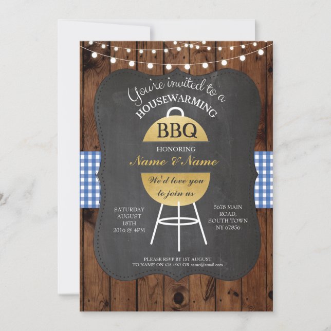 BBQ HouseWarming Chalk Board New Sweet Home Invite (Front)