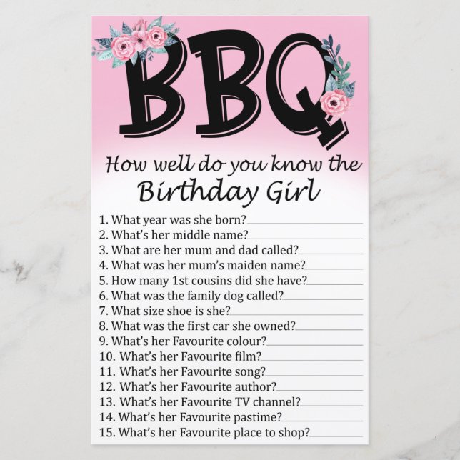 BBQ How well do you know the birthday girl (Front)