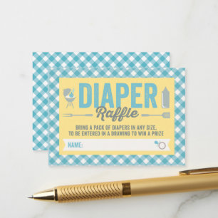 BBQ Icons Blue Checks Diaper Raffle Ticket Card
