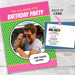 BBQ Invitation Birthday Party Comic Style Postcard