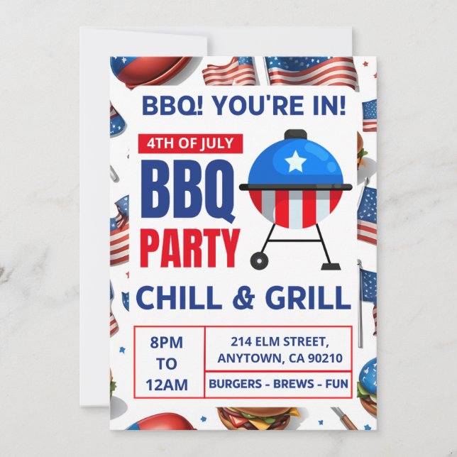 bbq invitation cards family reunion 4th of july (Front)