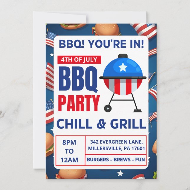 bbq invitation cards family reunion 4th of july (Front)