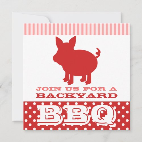 BBQ Invitation - Red and Pink Pig