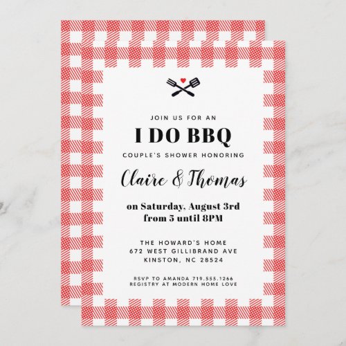 BBQ Invitation Red Picnic Plaid Cloth I