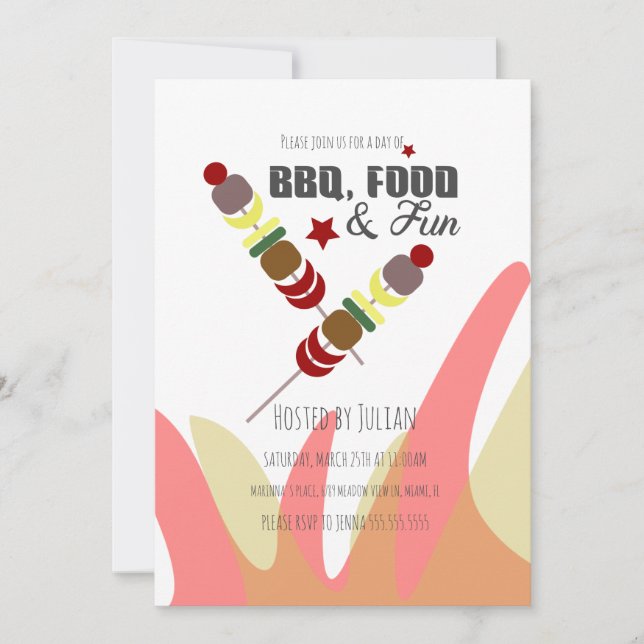 BBQ Kabobs Flames Party  Invitation (Front)