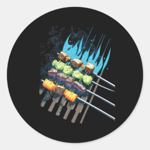 Bbq Kebyb Grill Meat Skewers Byrbeque Outdoor Gril Classic Round Sticker