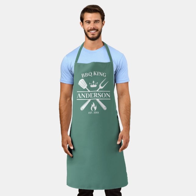 BBQ King Barbecue Personalized  Apron (Worn)