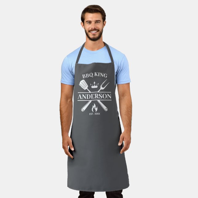 BBQ King Barbecue Personalized  Apron (Worn)