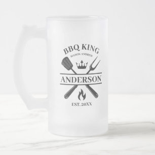 BBQ King Barbecue Personalized Frosted Glass Beer Mug