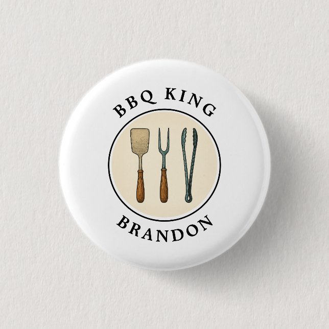 BBQ King Grilling Tools Emblem Dad Name Button (Front)