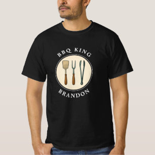 BBQ King Grilling Tools Emblem Dad Name T-Shirt