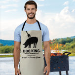 BBQ King Your Name Butcher Kitchen Apron<br><div class="desc">Manly cooking apron featuring a silhouette of a pig with a fork stuck in it,  the words "BBQ king",  your name,  and another line of text saying "burger and sausage expert".</div>