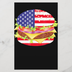 BBQ Lovers Hamburger USA Flag 4th Of July BBQ Stationery
