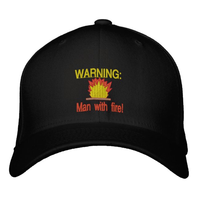 BBQ Man With Fire Embroidered Baseball Hat (Front)