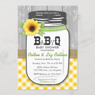 BBQ Mason Jar Baby Shower Invitation Yellow Green
