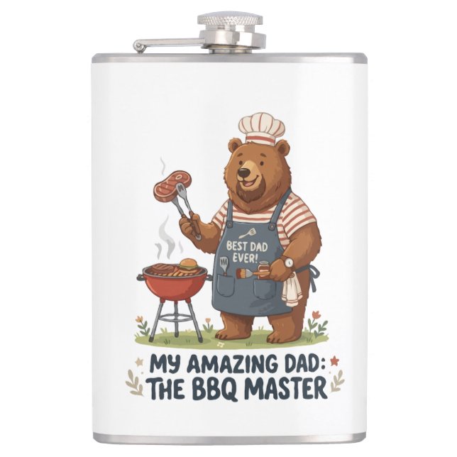 BBQ Master Bear Dad Design Flask (Front)