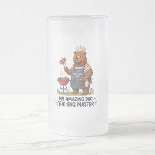 BBQ Master Bear Dad Design Frosted Glass Beer Mug