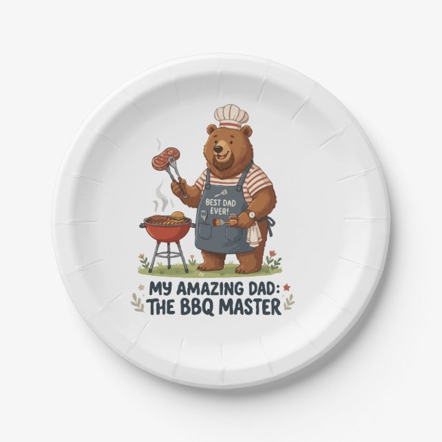 BBQ Master Bear Dad Design Paper Plates (Front)