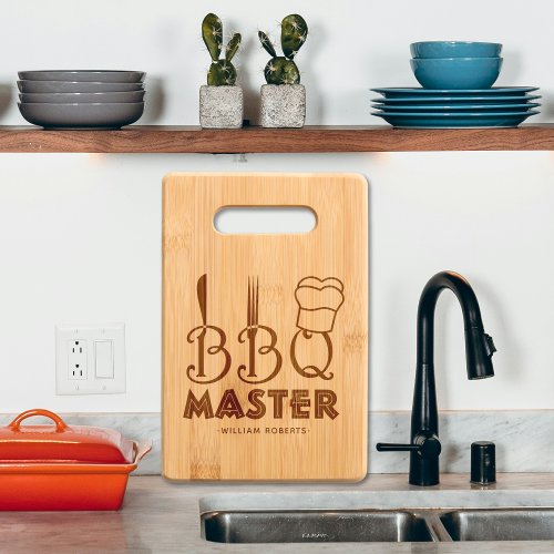 BBQ master fork knife and chef cap vertical Cutting Board