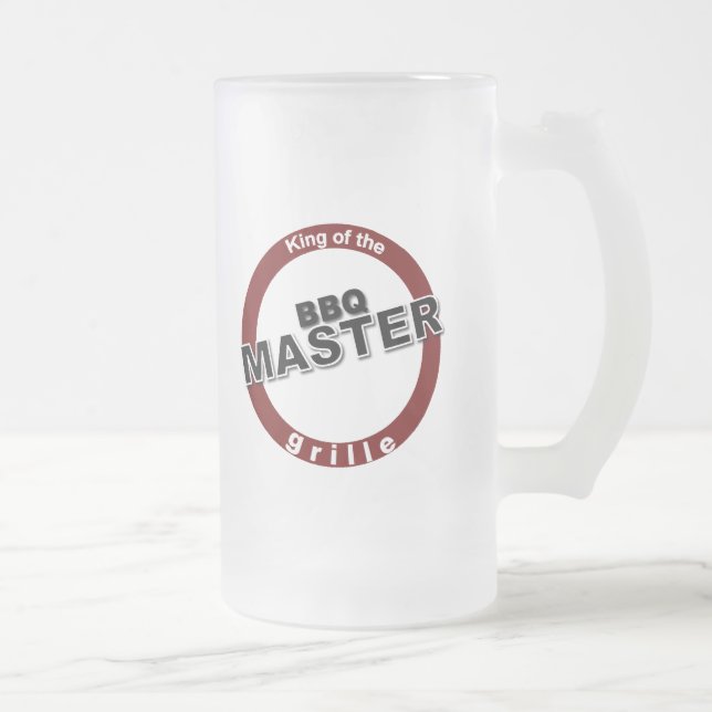 BBQ Master King of the Grille Frosted Glass Beer Mug (Right)