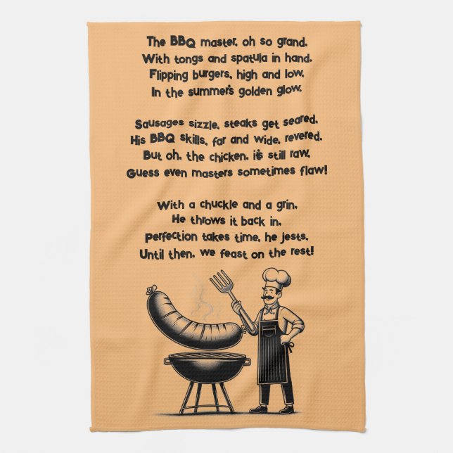 BBQ Master’s Humorous Poem  Kitchen Towel (Vertical)
