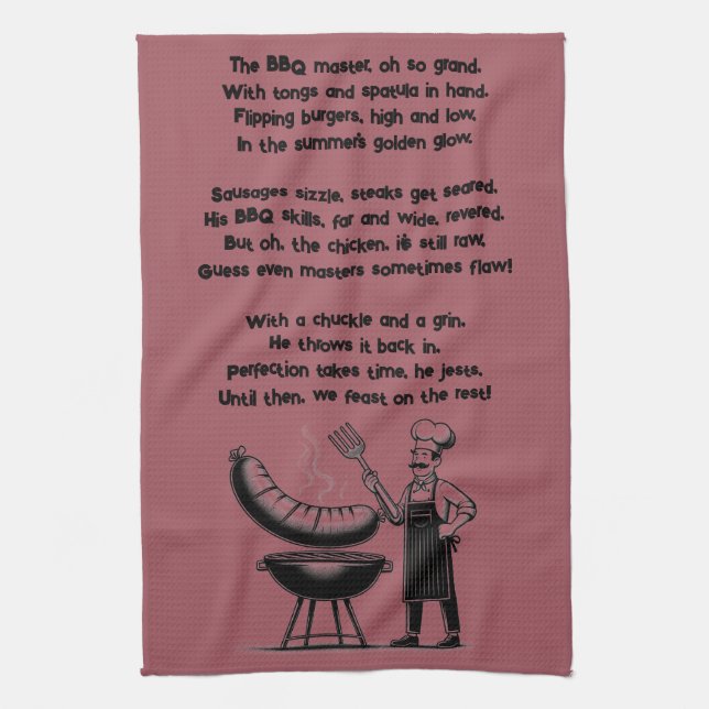 BBQ Master’s Humorous Poem  Kitchen Towel (Vertical)