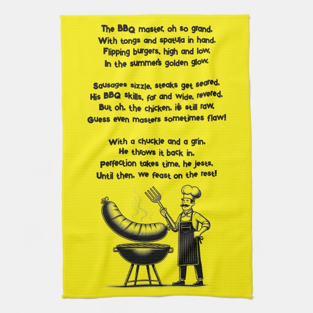 BBQ Master’s Humorous Poem  Kitchen Towel (Vertical)