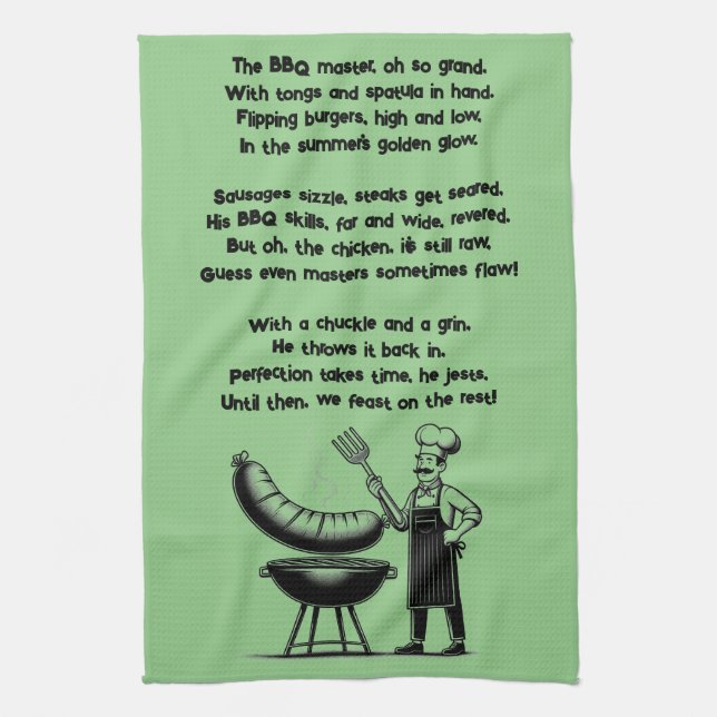 BBQ Master’s Humorous Poem  Kitchen Towel (Vertical)
