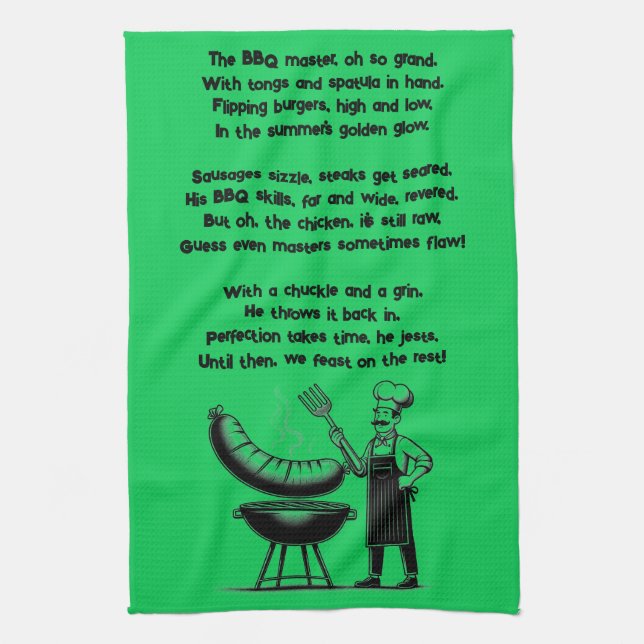 BBQ Master’s Humorous Poem  Kitchen Towel (Vertical)