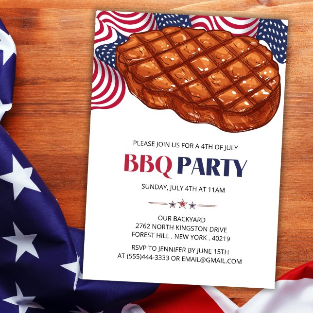 BBQ Meat Steak Patriotic 4th Of July Party Invitation (Creator Uploaded)