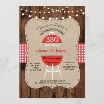 Bbq New Home Sweet Housewarming Rustic Wood Invite by WOWWOWMEOW at Zazzle