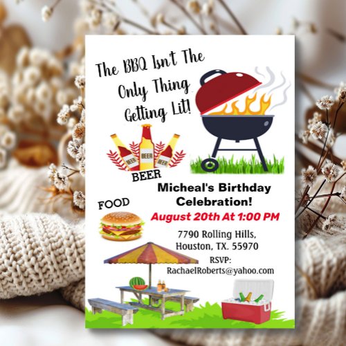 BBQ Not Only Thing Getting Lit Birthday  Invitatio Invitation