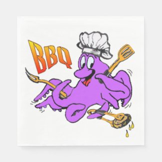 BBQ Octopus White Paper Napkins