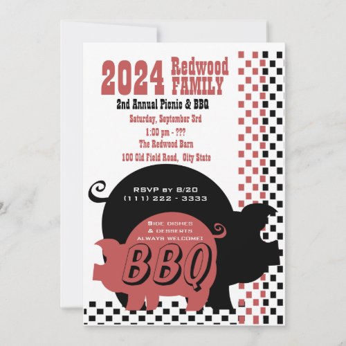 BBQ or Pig Roast Checker Invitation