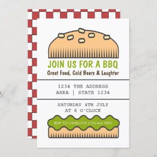 BBQ Party Big Burger Bun Invitation
