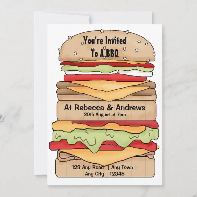 BBQ Party Big Burger Invitation (Front)