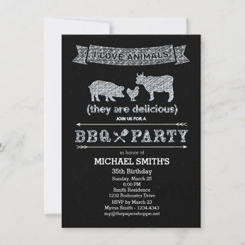 BBQ Party Chalkboard Style Invitation